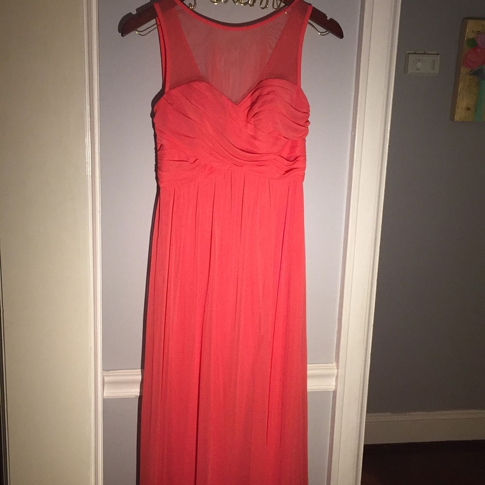Floor length coral dress
